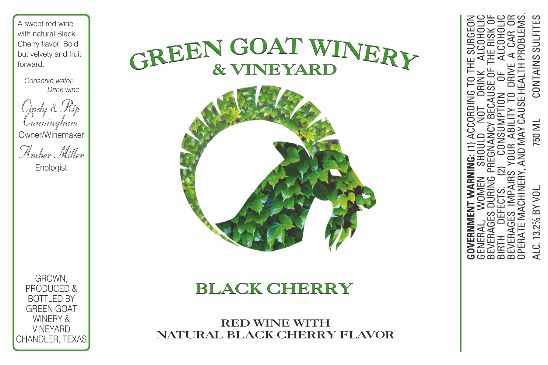 TABC label artwork for Green Goat Winery & Vineyard Black Cherry
