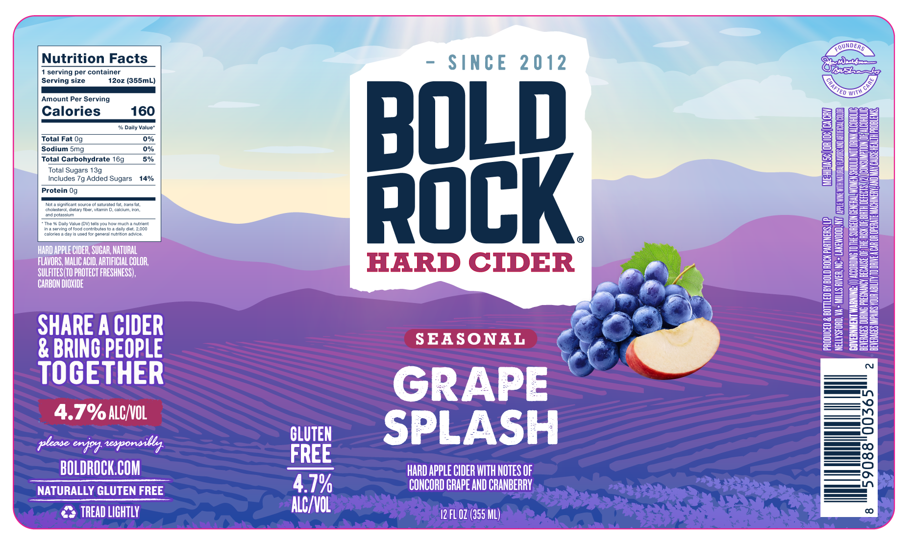 TABC label artwork for BOLD ROCK GRAPE SPLASH BOTTLE
