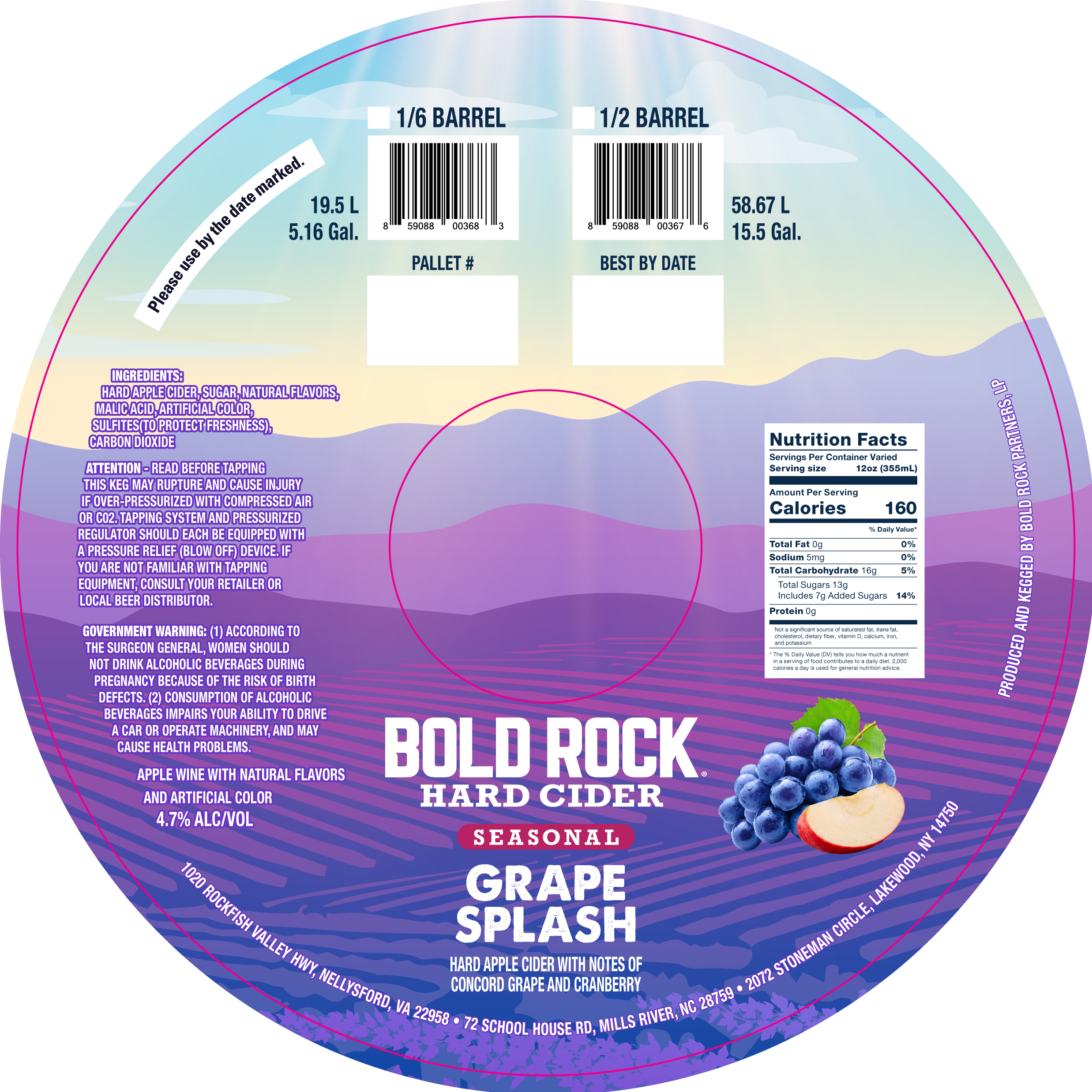 TABC label artwork for BOLD ROCK GRAPE SPLASH KEGS