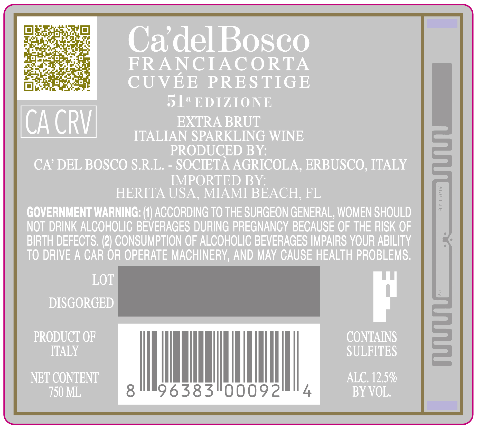 TABC label artwork for Ca' del Bosco Cuvee Prestige Edizione 51