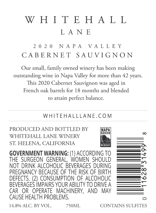 TABC label artwork for Whitehall Lane Napa Valley Cabernet Sauvignon