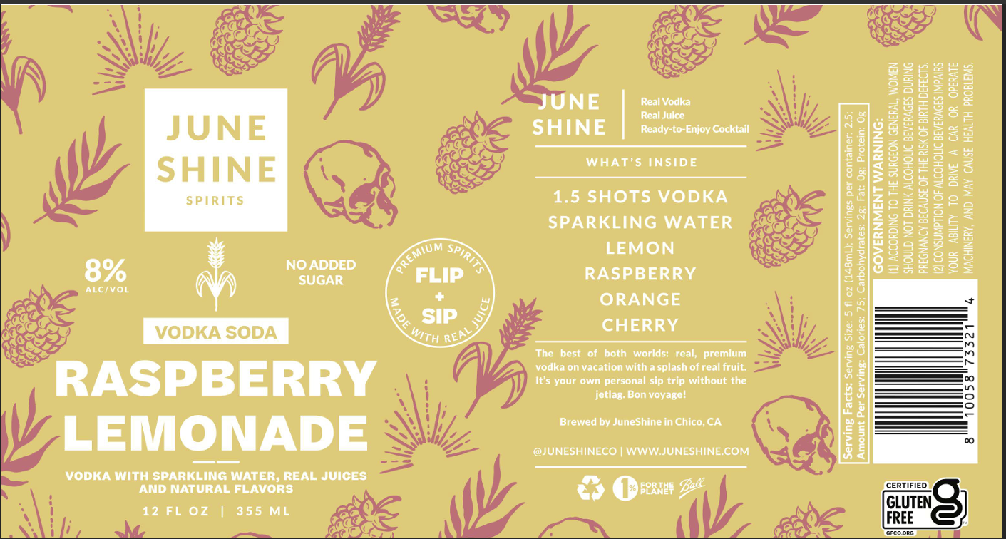 TABC label artwork for JUNESHINE SPIRITS VODKA SODA RASPBERRY LEMONADE