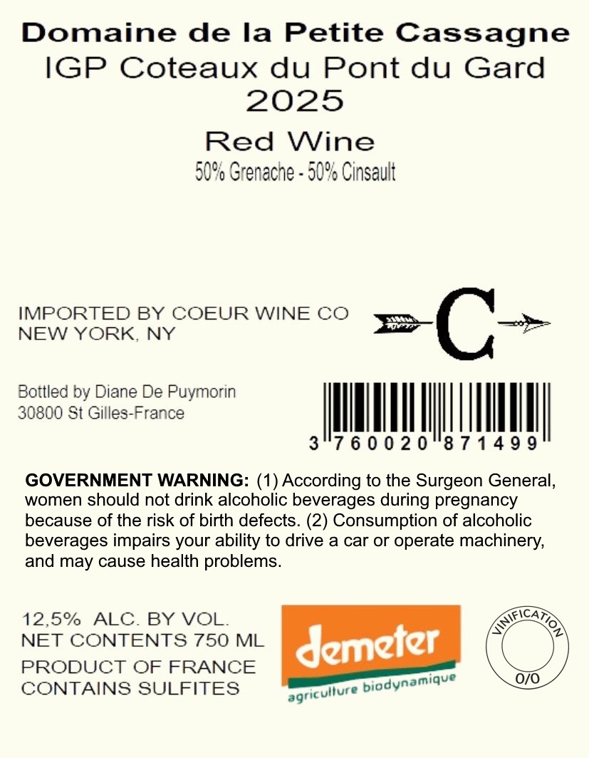 TABC label artwork for Domaine de la Petite Cassagne Rouge 'Les Etangs' Coteaux du Pont du Gard