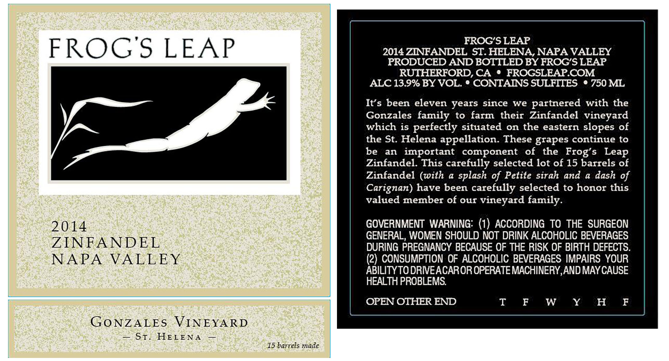 TABC label artwork for Frog's Leap Zinfandel