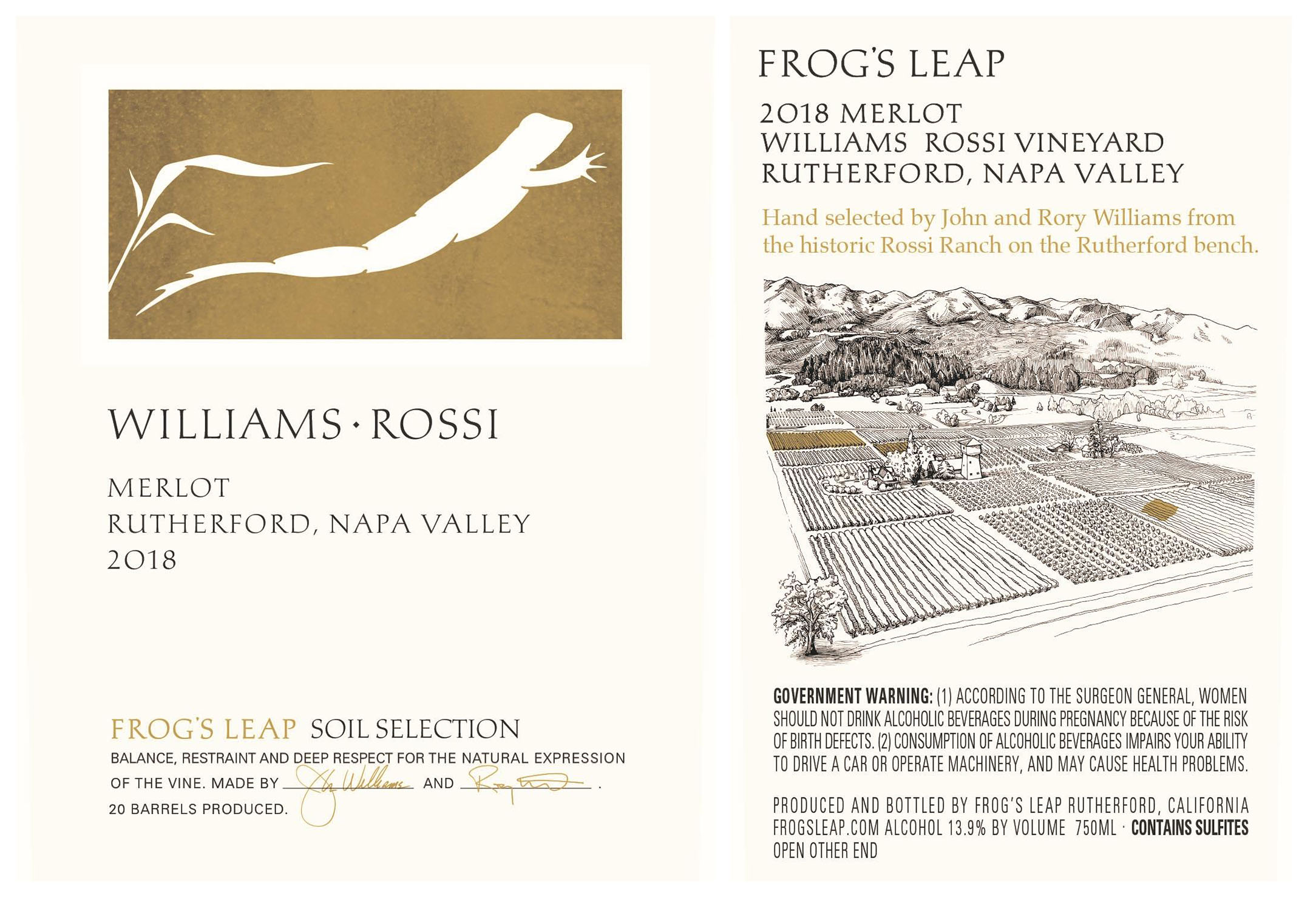 TABC label artwork for Frog's Leap Merlot Williams Rossi Vineyard