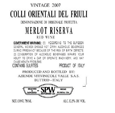 TABC label artwork for VALLE MERLOT