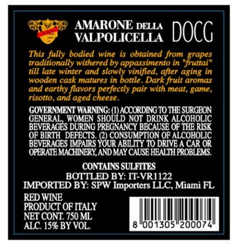 TABC label artwork for MARCATI AMARONE