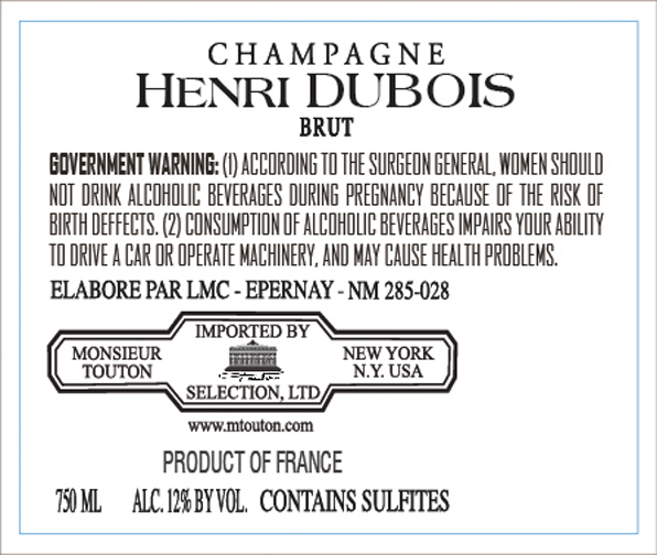 TABC label artwork for Henri Dubois Champagne Brut