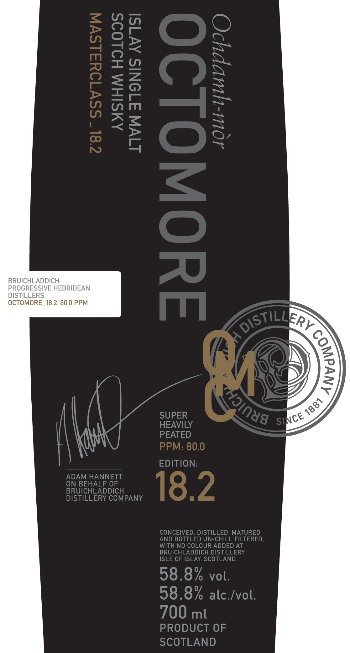 TABC label artwork for Octomore Edition 18.2 Islay Single Malt Scotch Whiskey