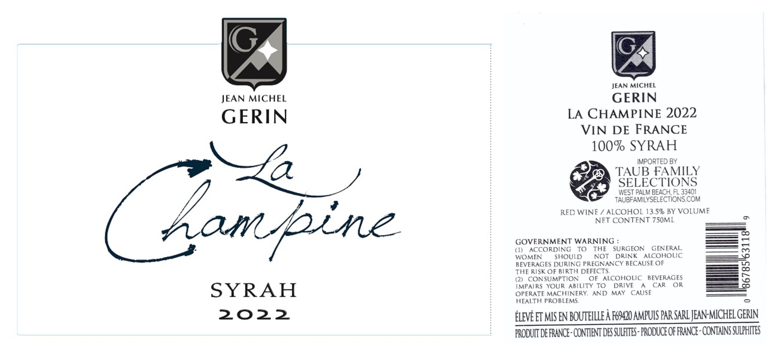 TABC label artwork for JEAN MICHEL GERIN SYRAH LA CHAMPINE
