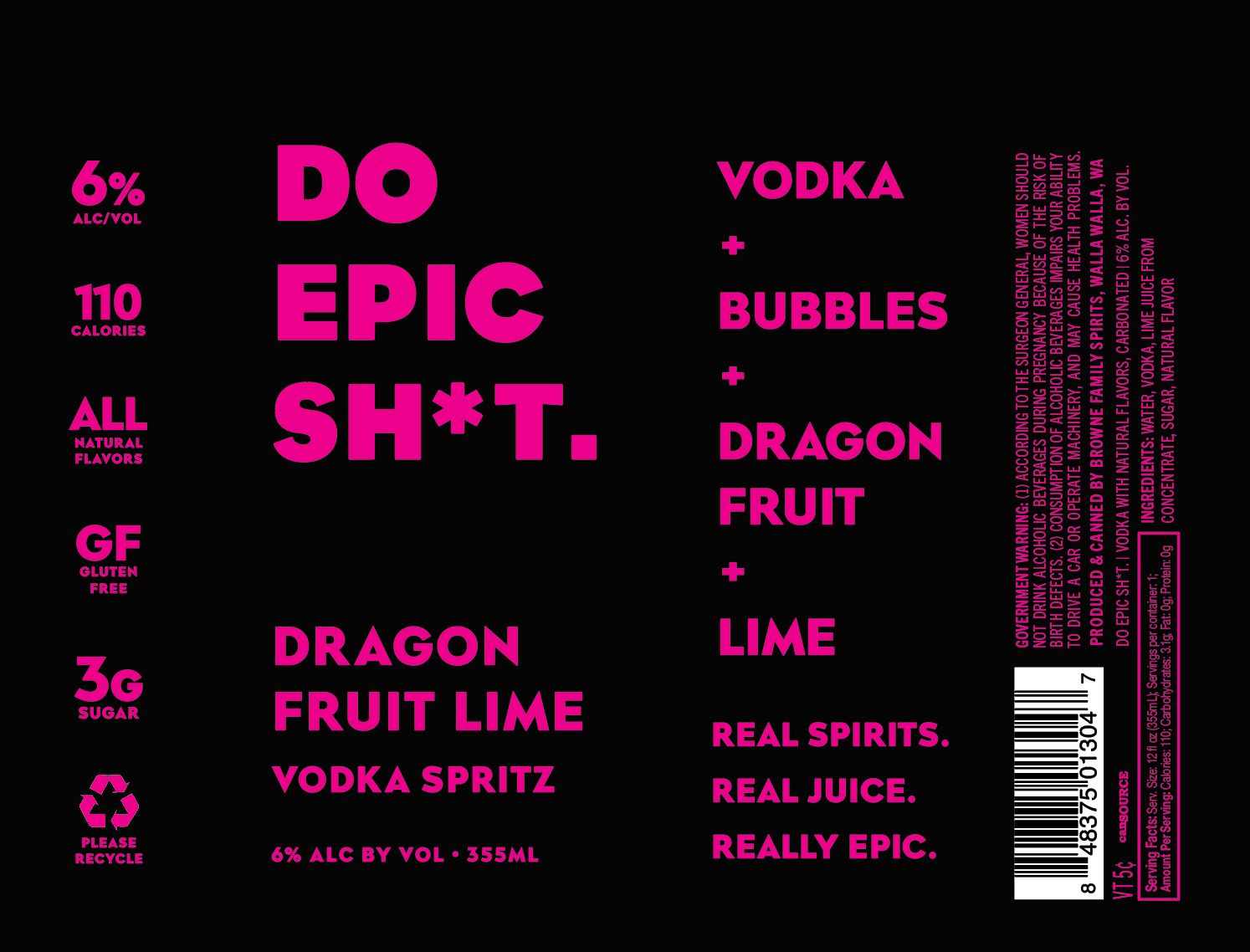 TABC label artwork for Browne Family Spirits Do Epic Sh*t Dragon Fruit Lime Spritz