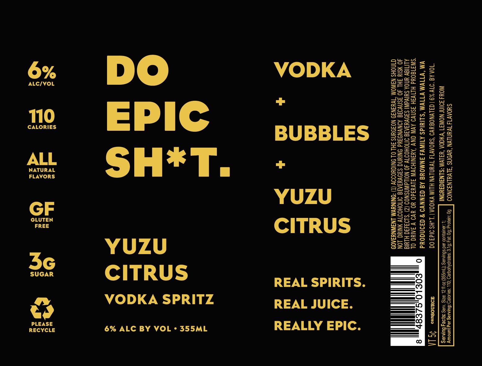 TABC label artwork for Browne Family Spirits Do Epic Sh*t Yuzu Citrus Spritz