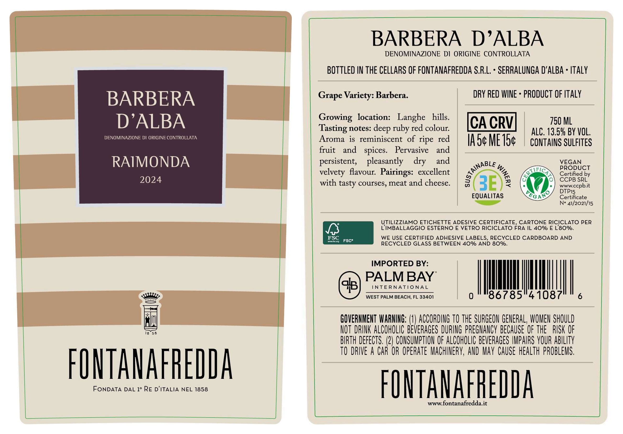 TABC label artwork for FONTANAFREDDA BARBERA D'ALBA RAIMONDA