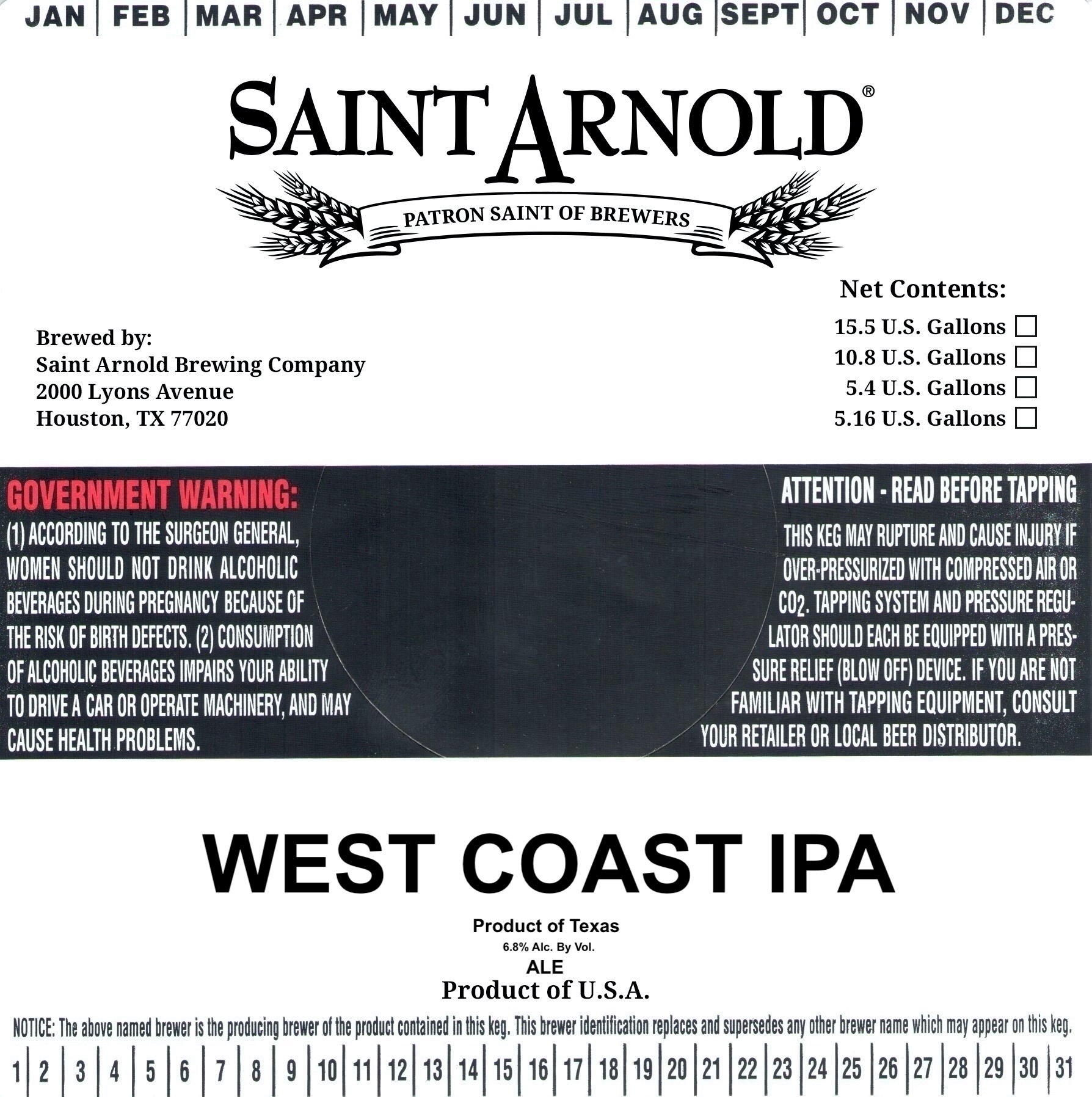 TABC label artwork for West Coast IPA