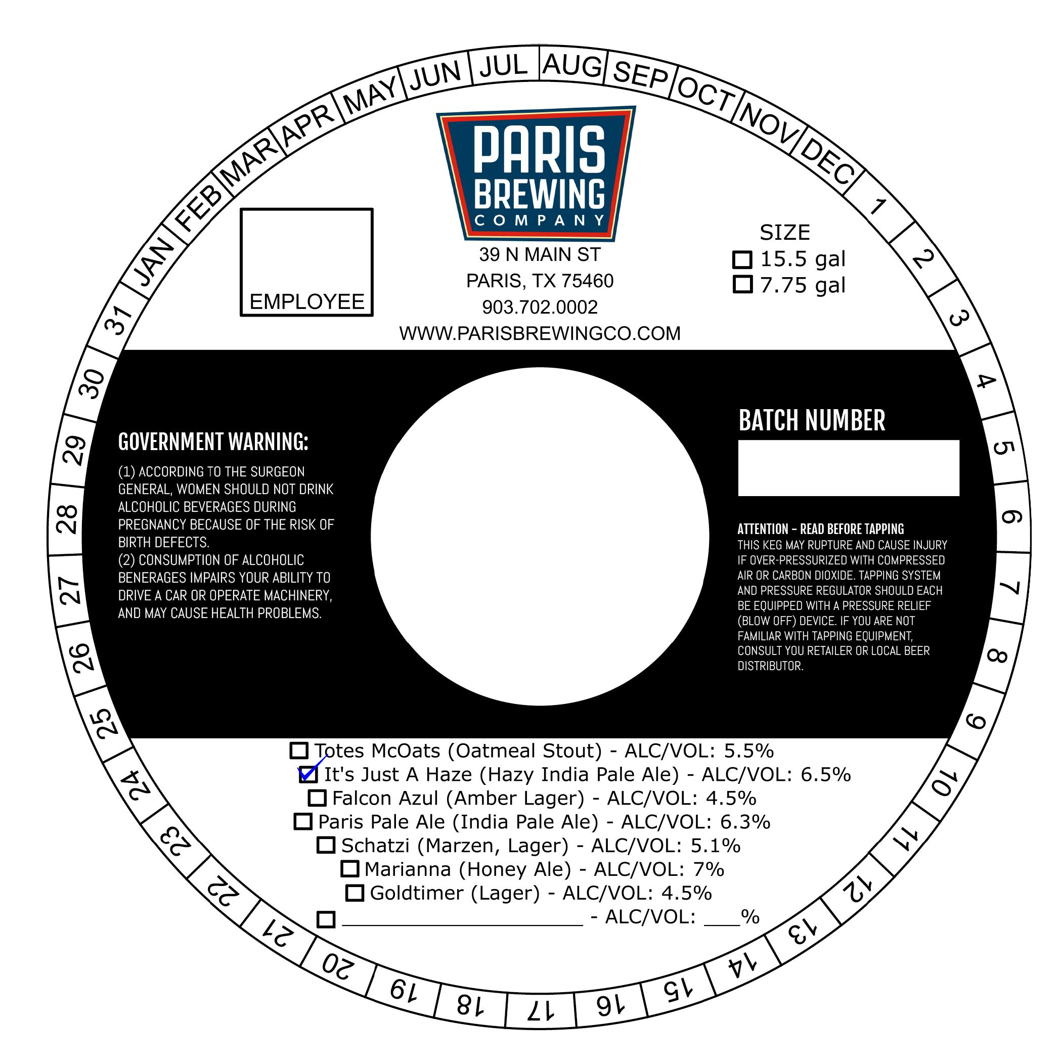 TABC label artwork for It's Just a Haze Hazy India Pale Ale