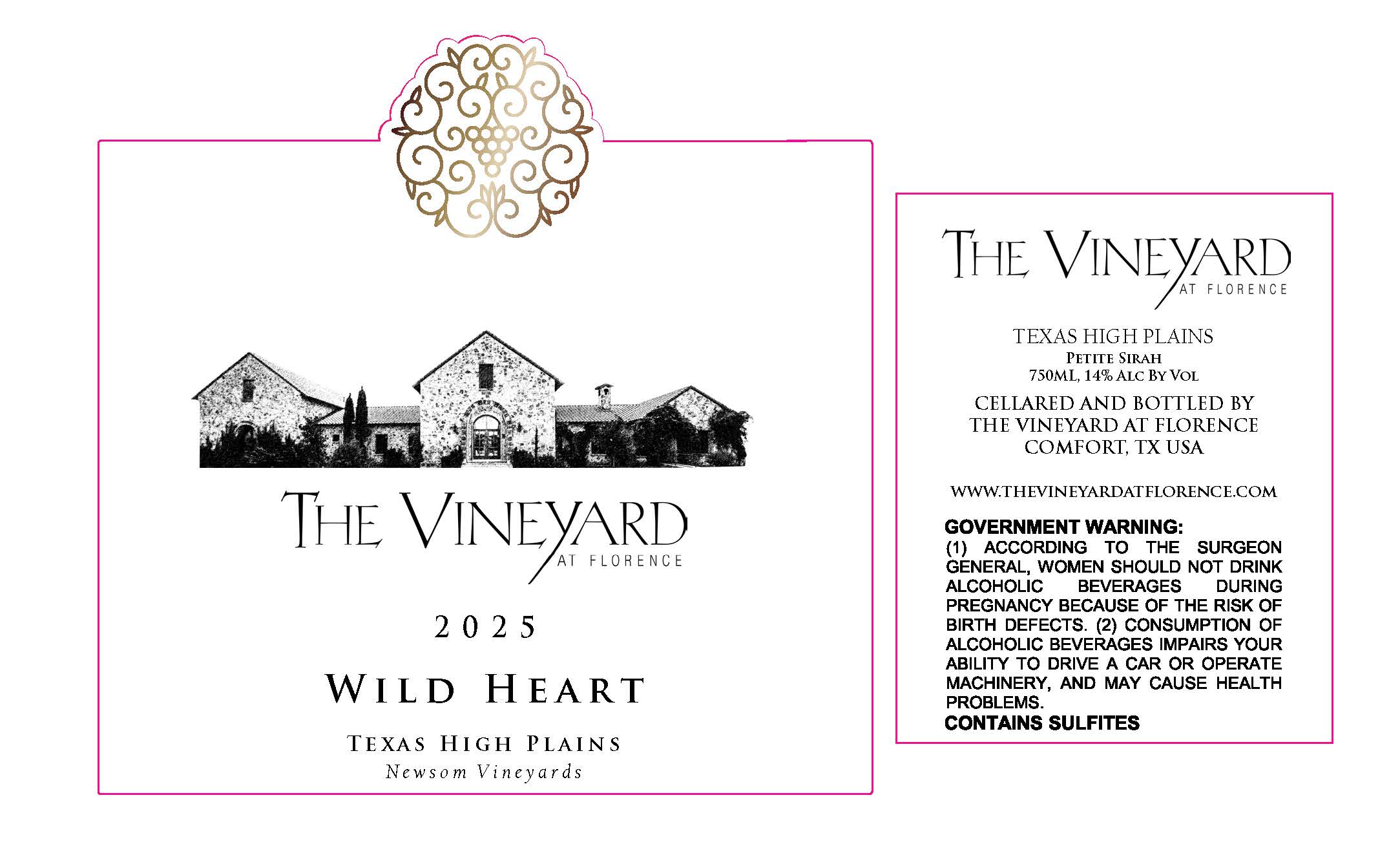 TABC label artwork for The Vineyard at Florence 2025 Wild Heart