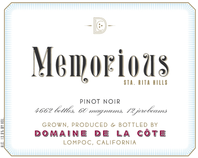 TABC label artwork for DOMAINE DE LA COTE PINOT NOIR STA. RITA HILLS MEMORIOUS