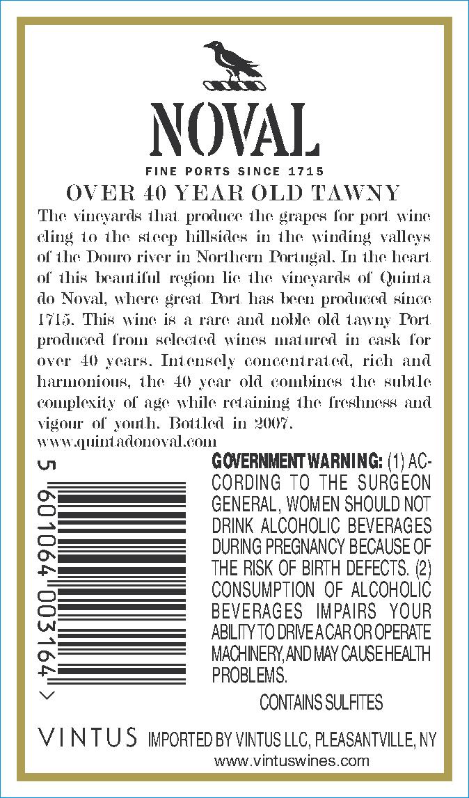 TABC label artwork for Noval 40YR Tawny Port 750ml 3pk 22ABV VINTUS