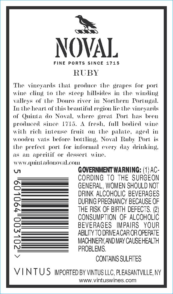TABC label artwork for Noval Fine Ruby Port 750ml 12pk 19.5ABV VINTUS