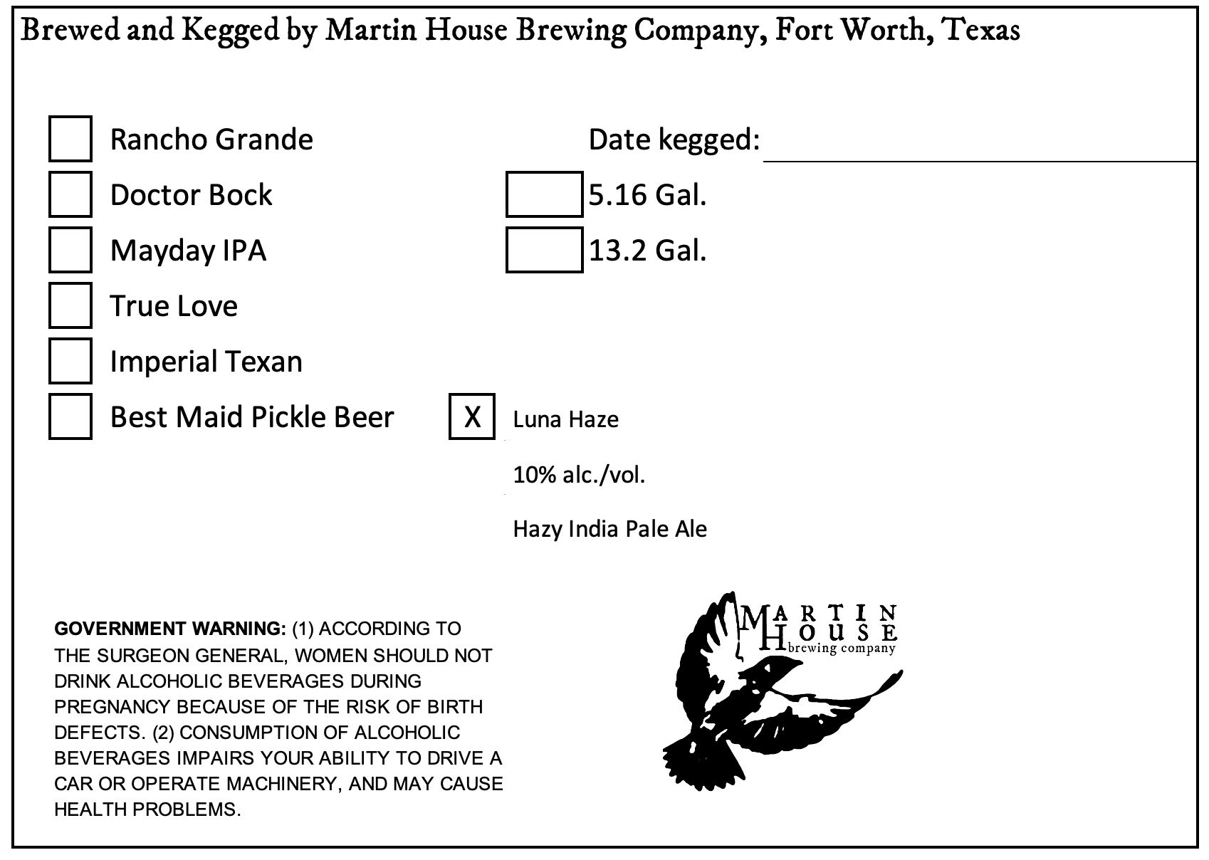 TABC label artwork for Luna Haze Keg Collar