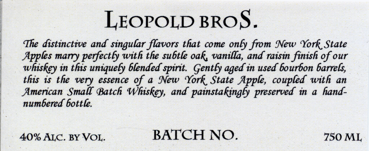TABC label artwork for New York Apple Flavored Whiskey