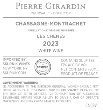 TABC label artwork for Chassagne-Montrachet 'Les Chenes', Pierre Girardin