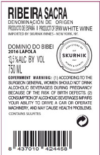 TABC label artwork for Ribeira Sacra Blanco, 'Lapola', Dominio do Bibei
