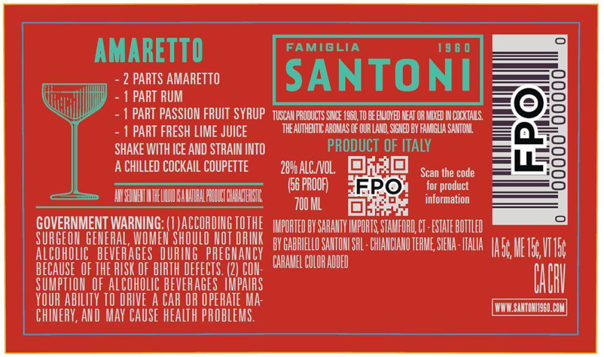 TABC label artwork for Famiglia Santoni Amaretto