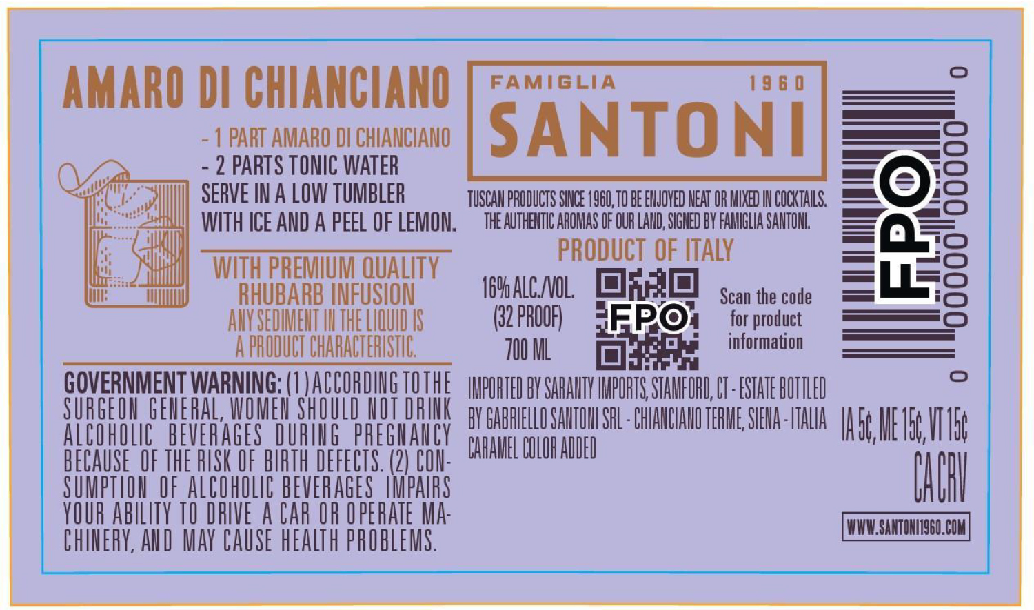 TABC label artwork for Famiglia Santoni Amaro di Chianciano