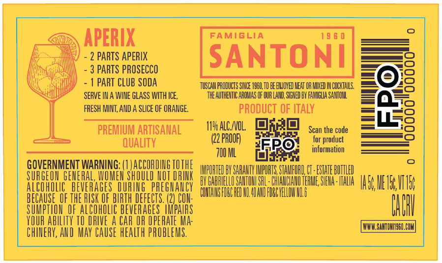 TABC label artwork for Famiglia Santoni Aperix Aperitivo