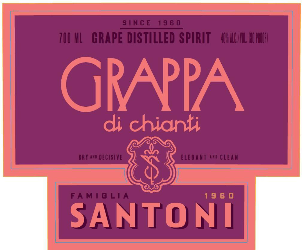 TABC label artwork for Famiglia Santoni Grappa