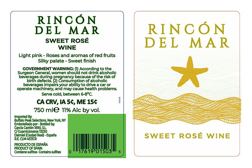 TABC label artwork for RINCON DEL MAR SWEET ROSE WINE