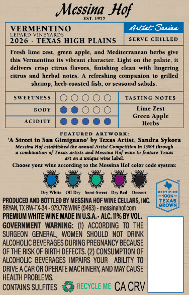 TABC label artwork for Vermentino, Artist Series