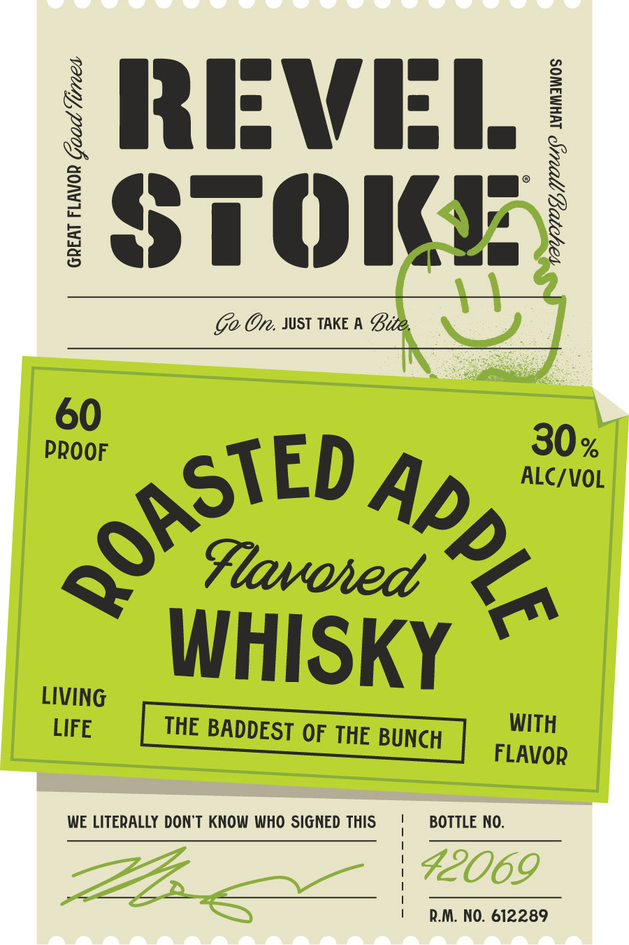TABC label artwork for Revel Stoke Roasted Apple Flavored Whisky