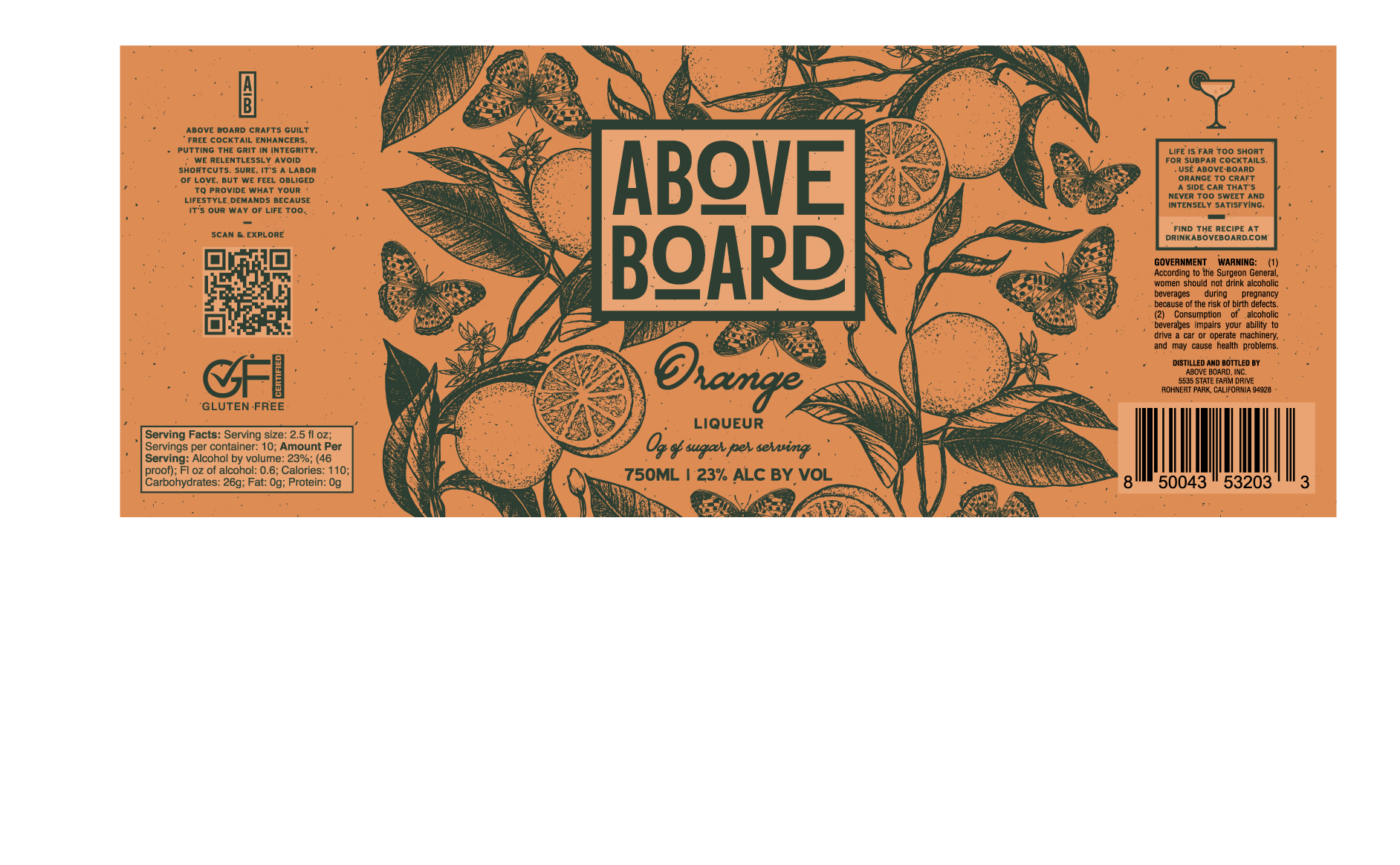 TABC label artwork for Above Board Orange Liqueur