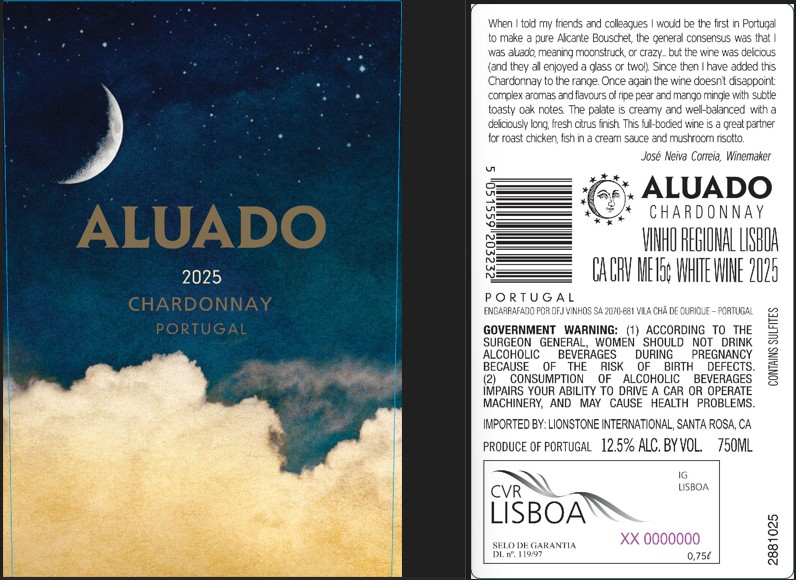 TABC label artwork for Aluado 2025 Chardonnay