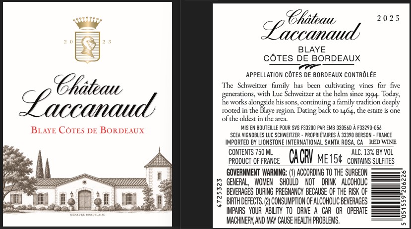 TABC label artwork for Chateau Laccanaud Red Wine
