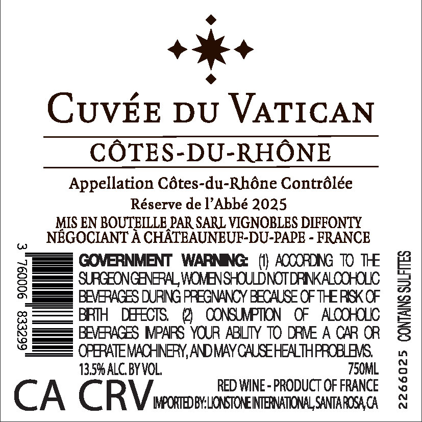 TABC label artwork for Cuvee du Vatican Reserve de L'abbe