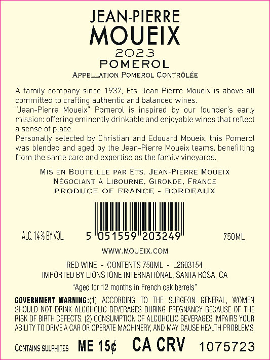 TABC label artwork for Jean-Pierre Moueix 2023 Pomerol