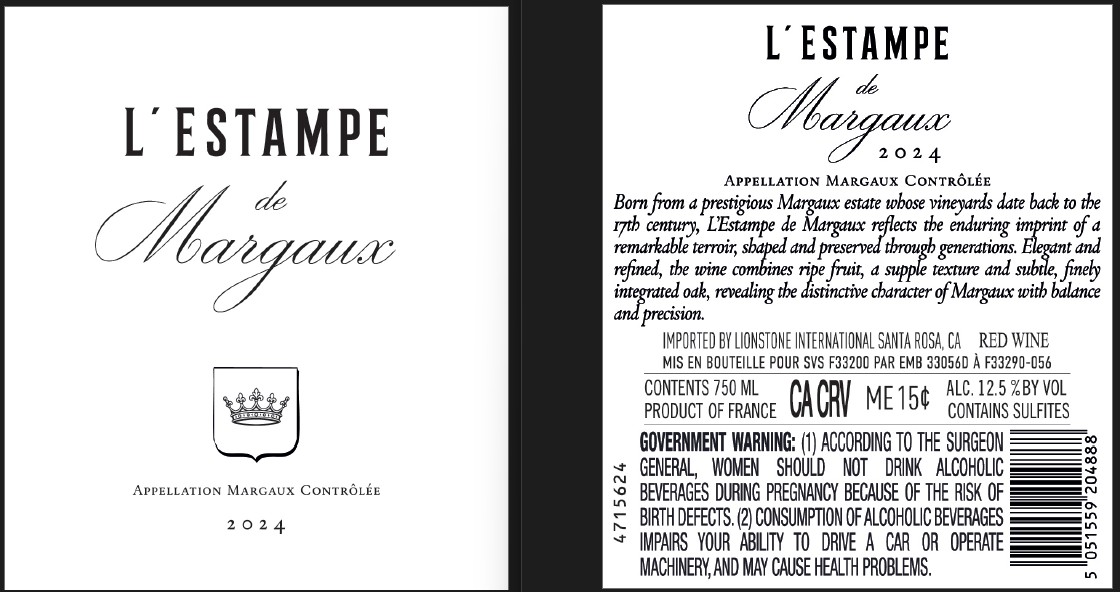 TABC label artwork for L'Estampe de Margaux Red Wine