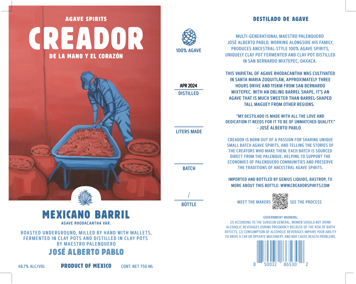 TABC label artwork for Creador Mexicano Barril