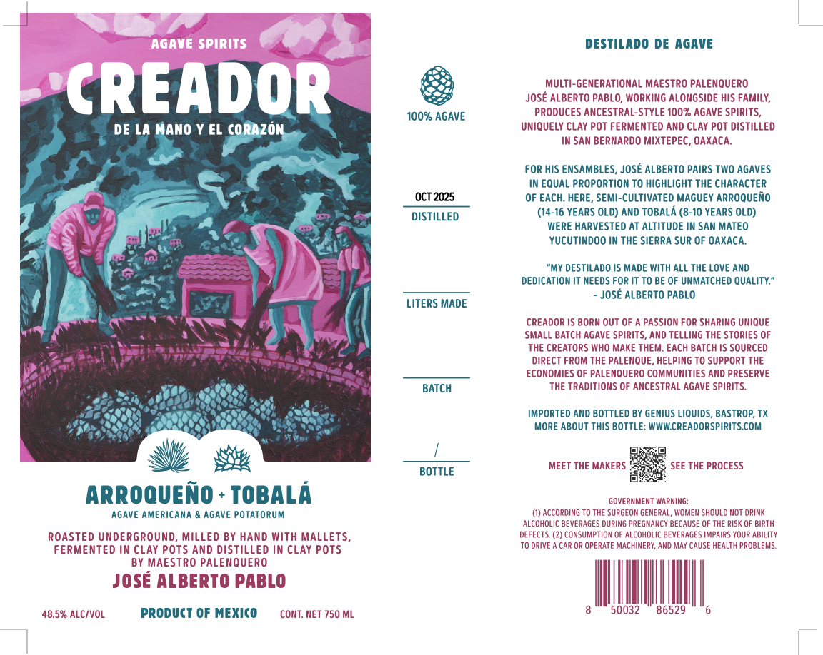TABC label artwork for Creador Arroqueño + Tobalá Ensamble