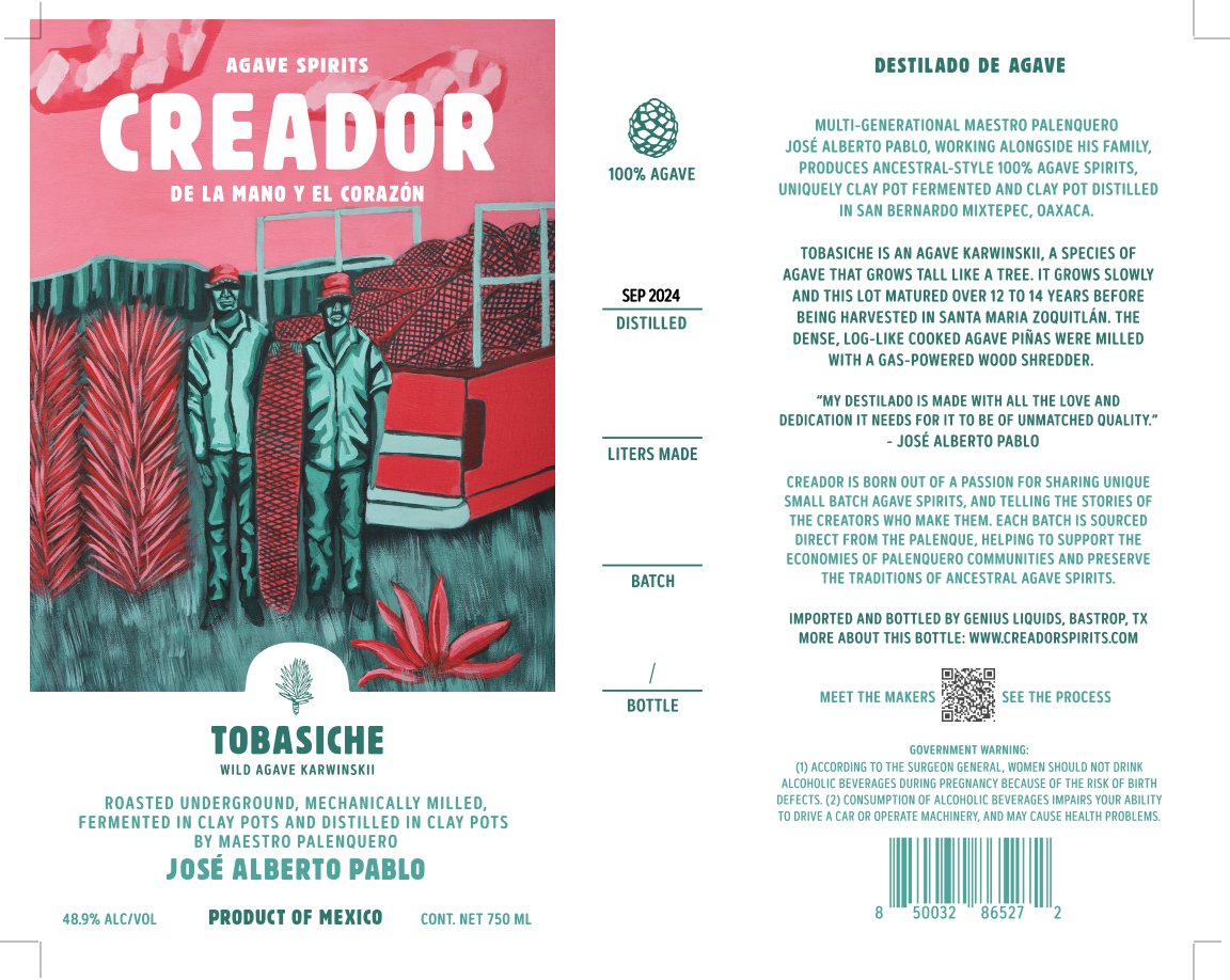 TABC label artwork for Creador Tobasiche