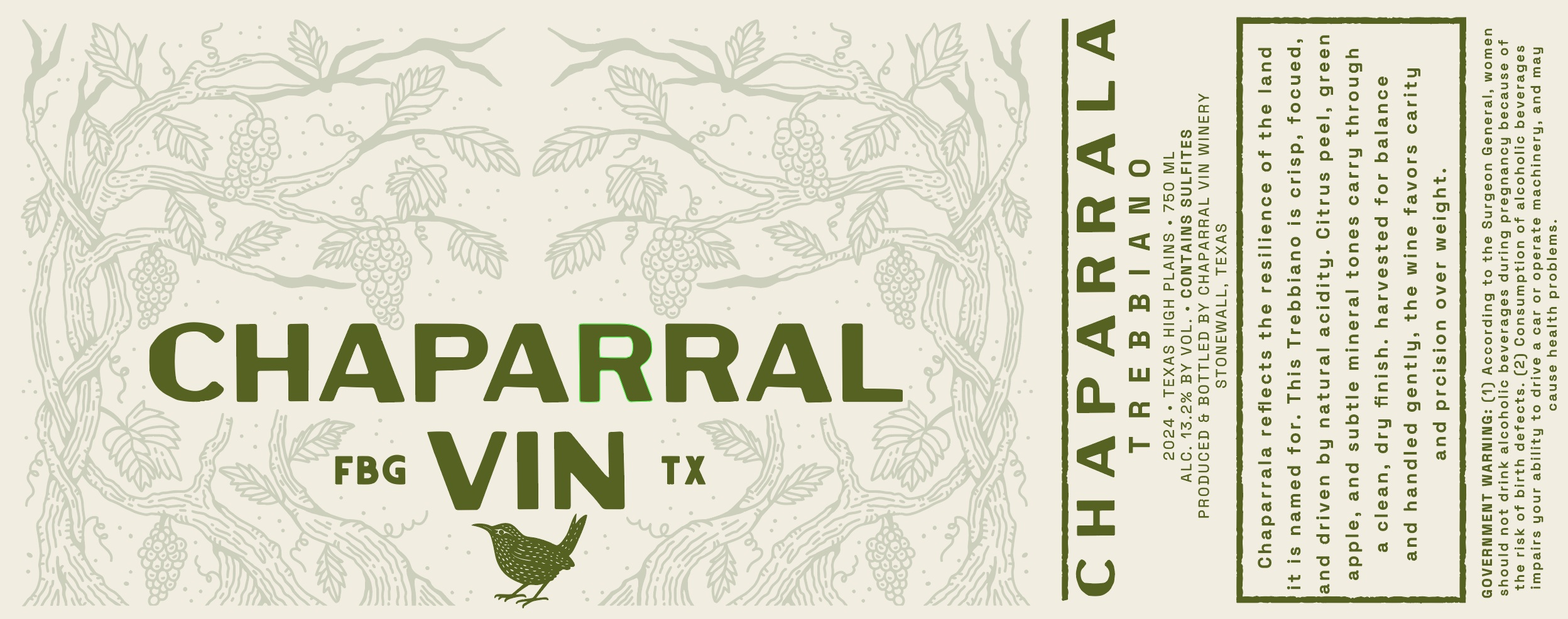 TABC label artwork for Chaparral Vin Chaparrala Trebbiano