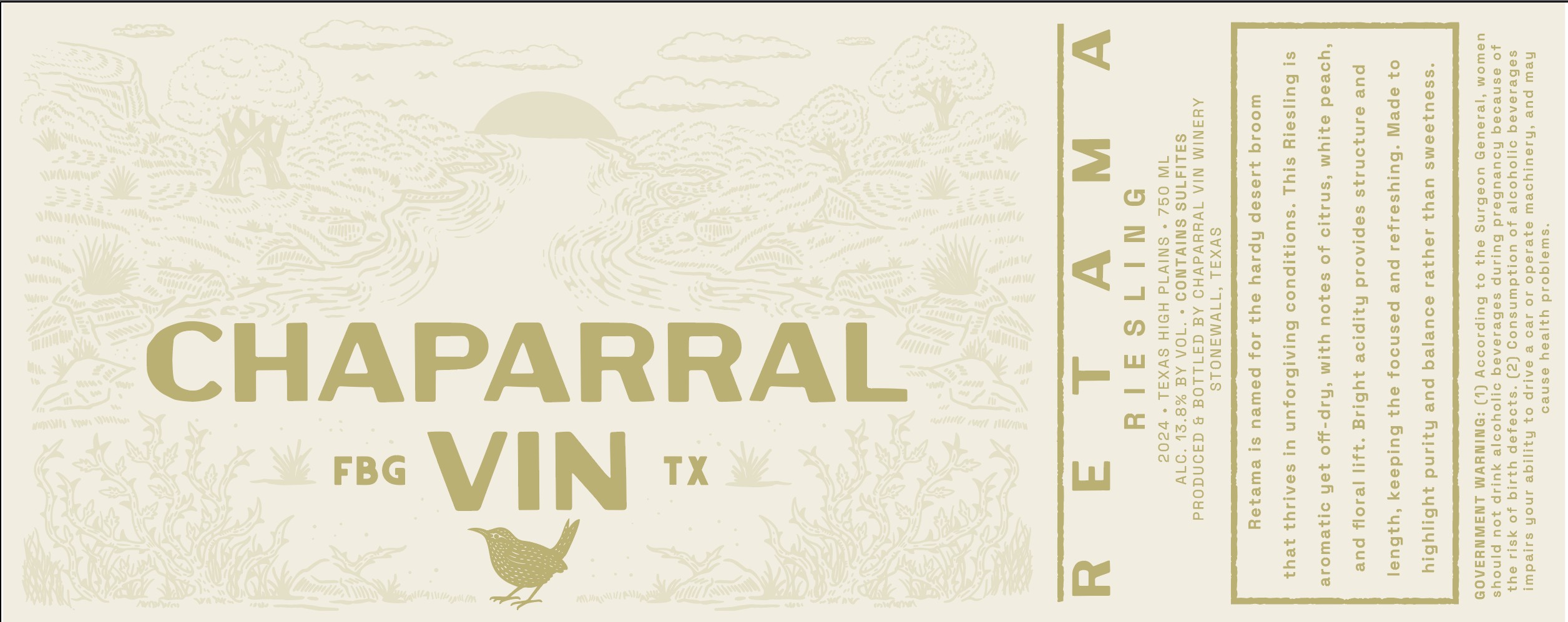TABC label artwork for Chaparral Vin Riesling Retama