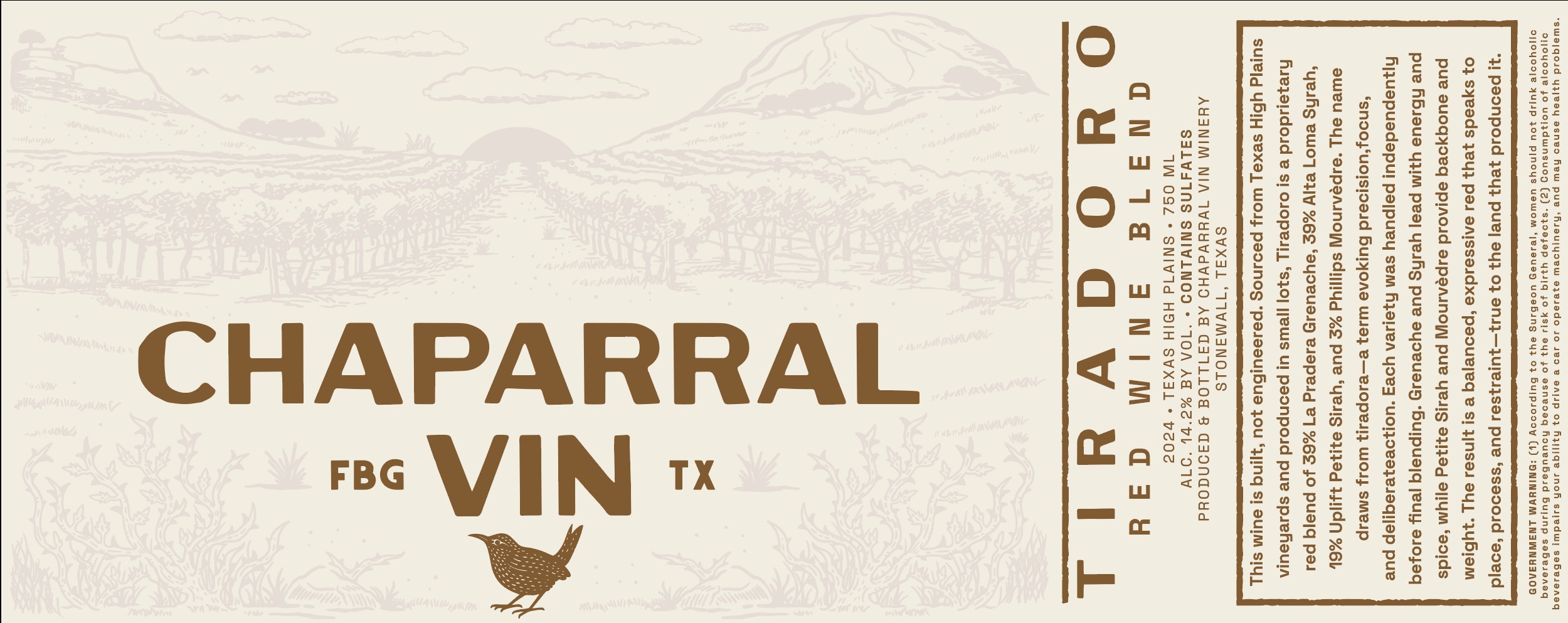 TABC label artwork for Chaparral Vin  Tiradoro Red Wine Blend