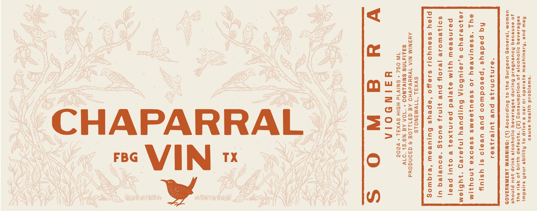 TABC label artwork for Chaparral Vin Winery Viognier
