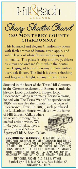TABC label artwork for Hill & Bach Cellars Sharp Shootin'