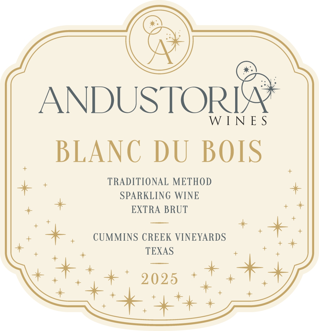 TABC label artwork for Andustoria 2025 Sparkling Blanc du Bois
