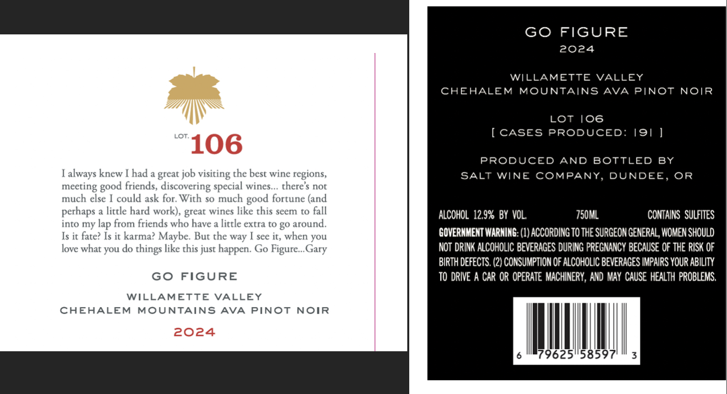 TABC label artwork for GO FIGURE PINOT NOIR CHEHALEM MOUNTAINS LOT 106
